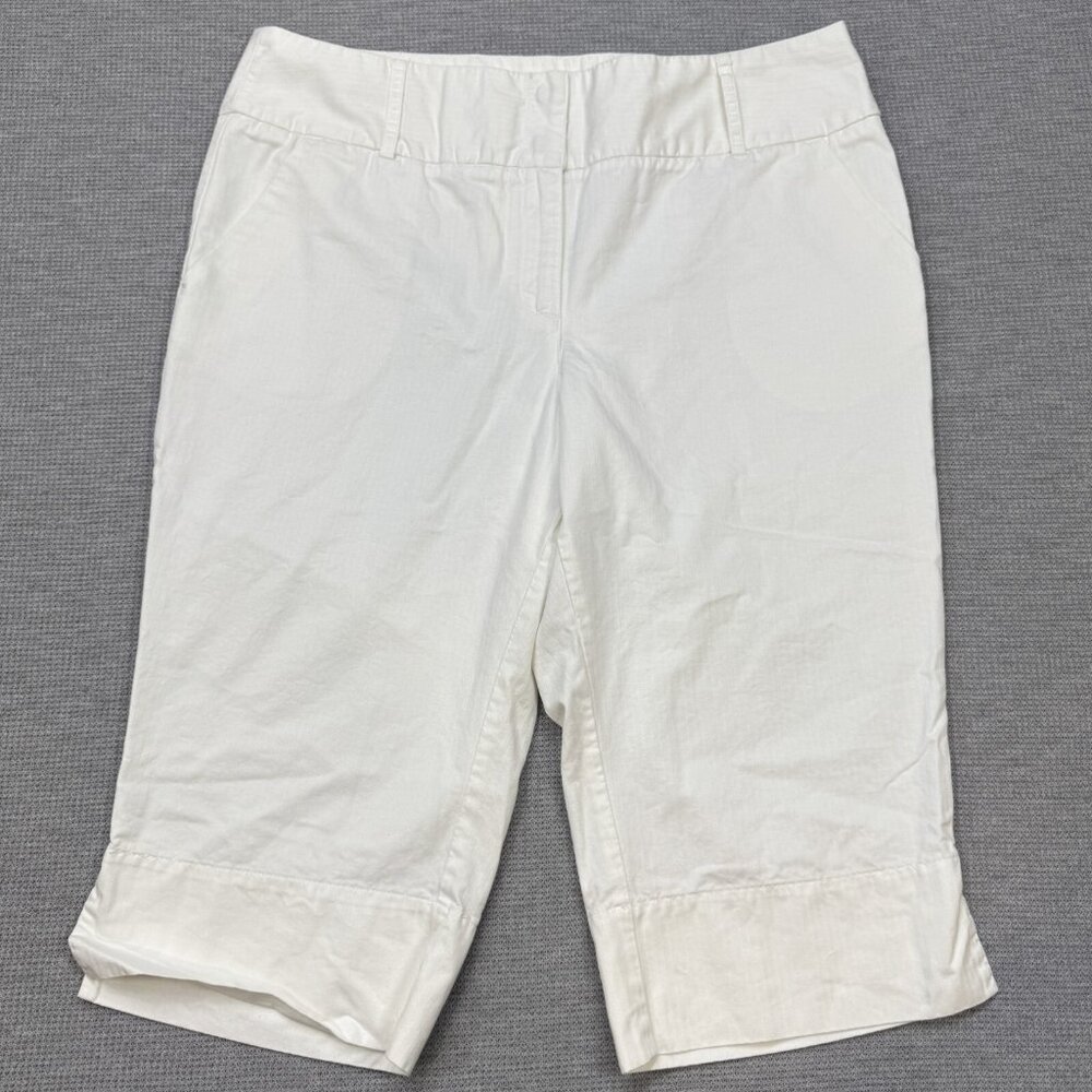 New York Company Womens Off-White Capri Pants Slit Cuff High Rise Cotton Size 14